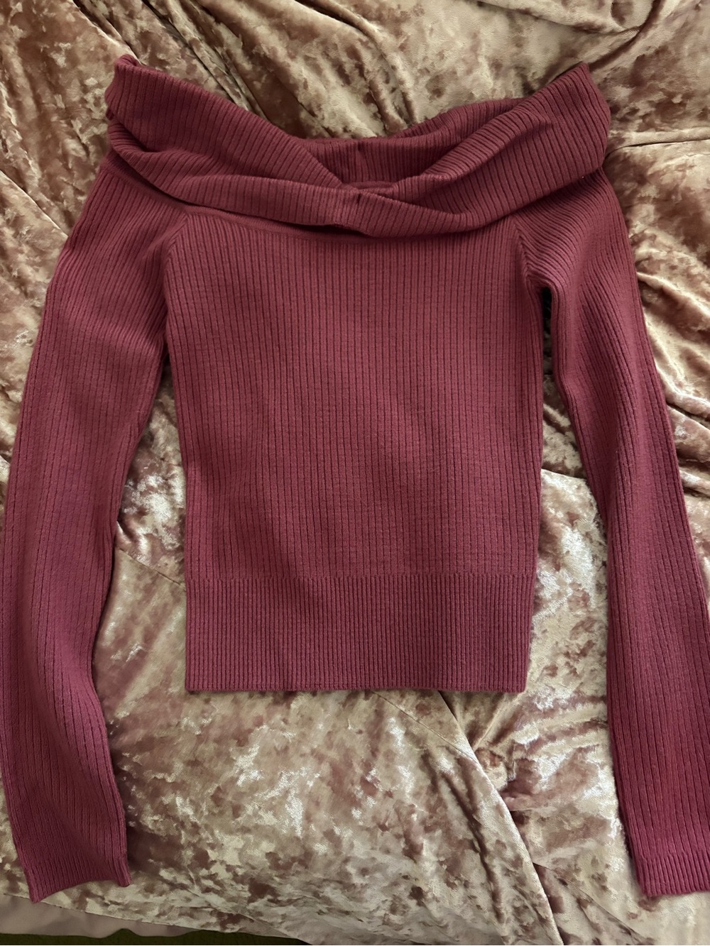 Francesca's Collections Off-the-Shoulder Ribbed Sweater - Wine